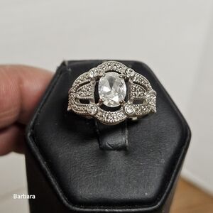 Silver Crystal Dinner Ring. Size. 6.75